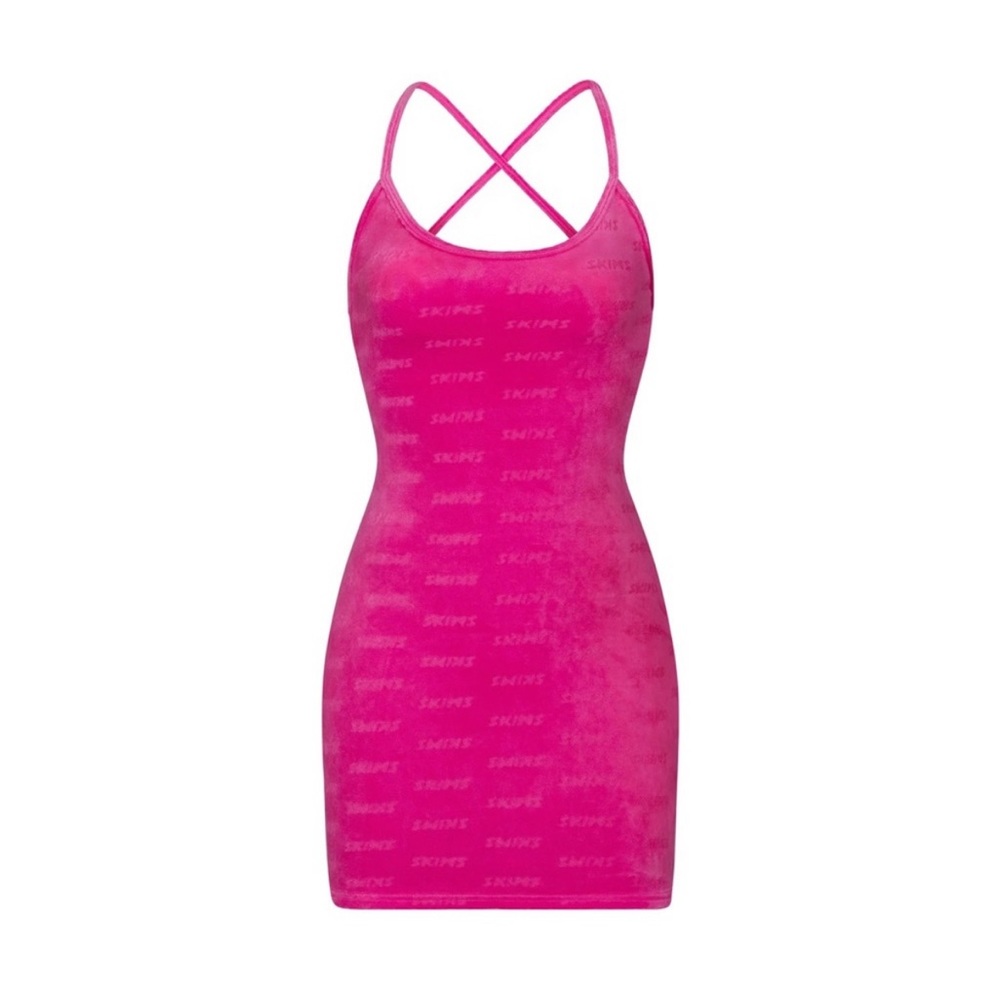 SKIMS Extremely RARE Skims Logo Taffy Pink Velour Dress SOLD OUT